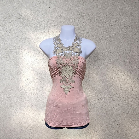 Venus Rose & Cream Lace Halter Top - Picture 1 of 5